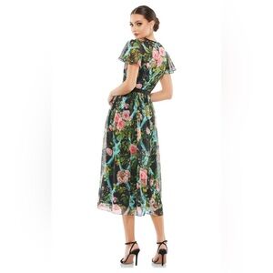 Floral Illusion Cap Sleeve Midi Dress